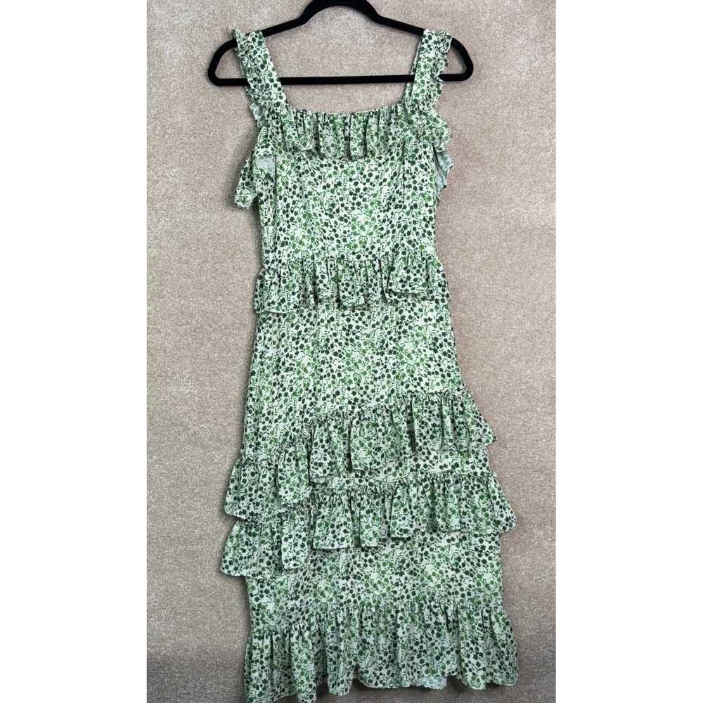 ALEXIA ADMOR Midi Dress Women's 2 Green Floral Ruffle‎ Tiered Cottagecore Summer